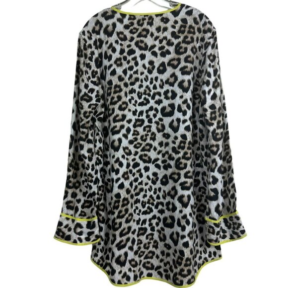 Equipment Dalton Leopard Print Tunic Women’s V-Neck Long Sleeve Yellow Trim Smal - Picture 7 of 11